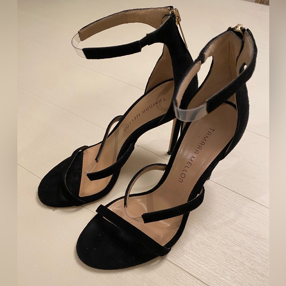 Tamara Mellon Black Reverse Suede Sandals